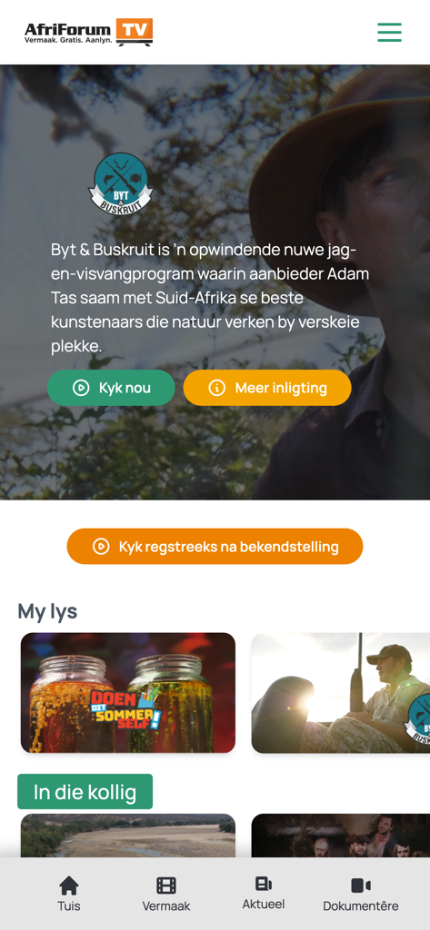 AfriForumTV - AfriForumTV app home screen showing Afrikaans streaming content