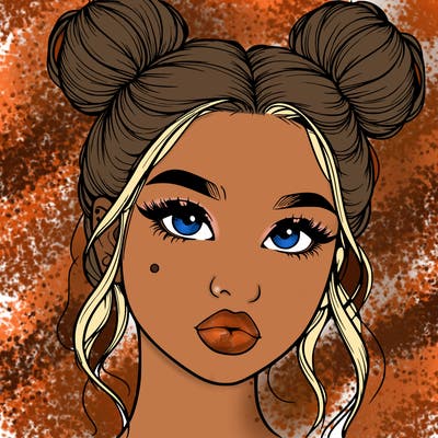 realistic girl with two buns on her hair and lips