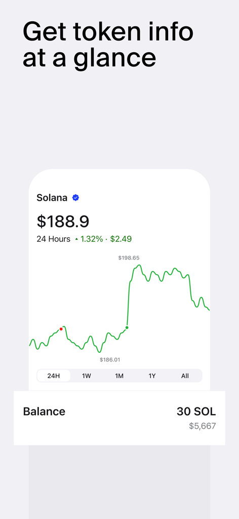 Solana price chart and token balance overview in the 1inch DeFi wallet