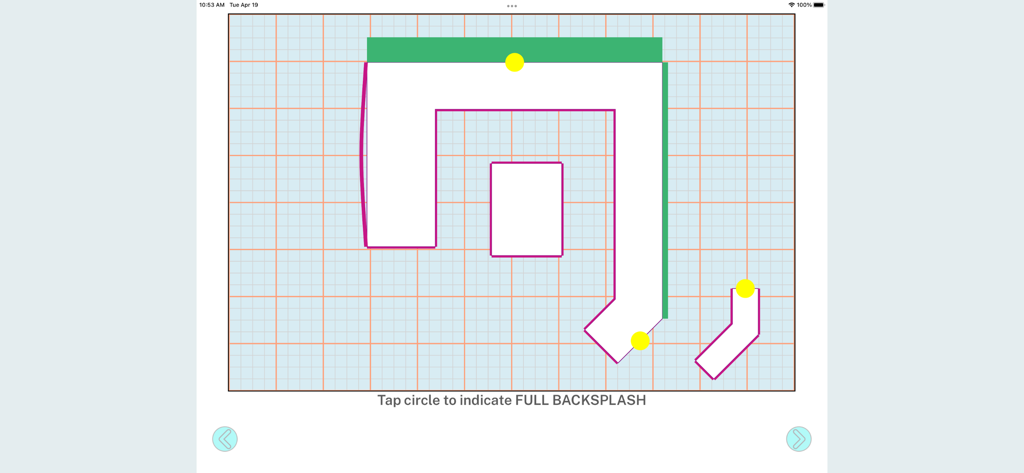 Digital scale drawing of a kitchen countertop layout with backsplash indicator