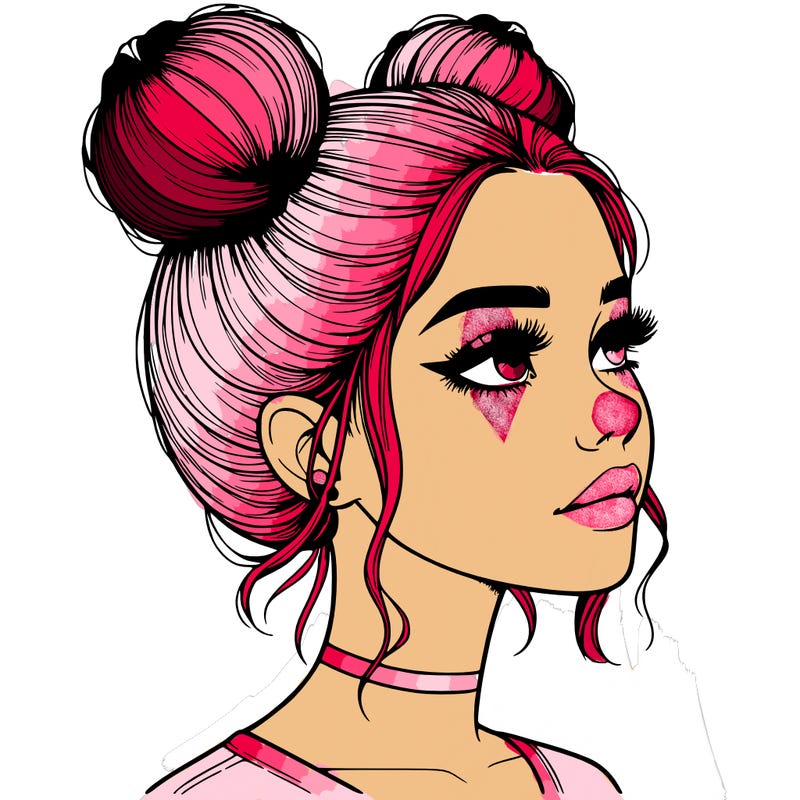 realistic girl with buns on the top of her head