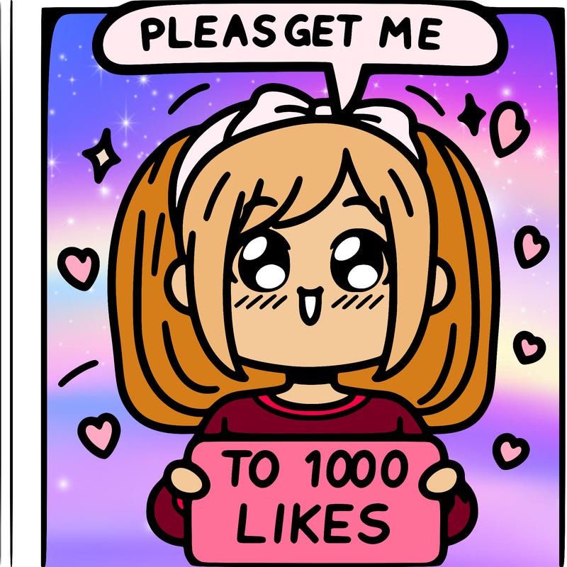 a girl saying please get me to 100 likes