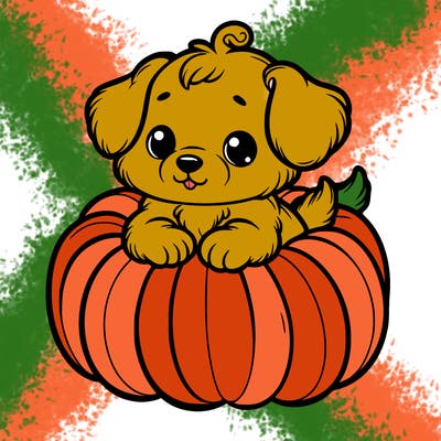 cute little puppy in a pumpkin