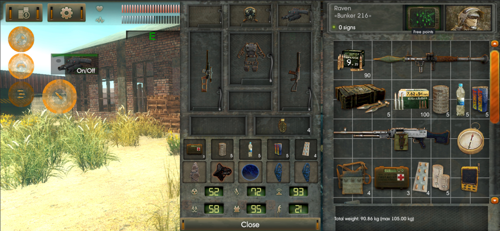Inventory and equipment screens in the post-apocalyptic survival game The Sun Origin