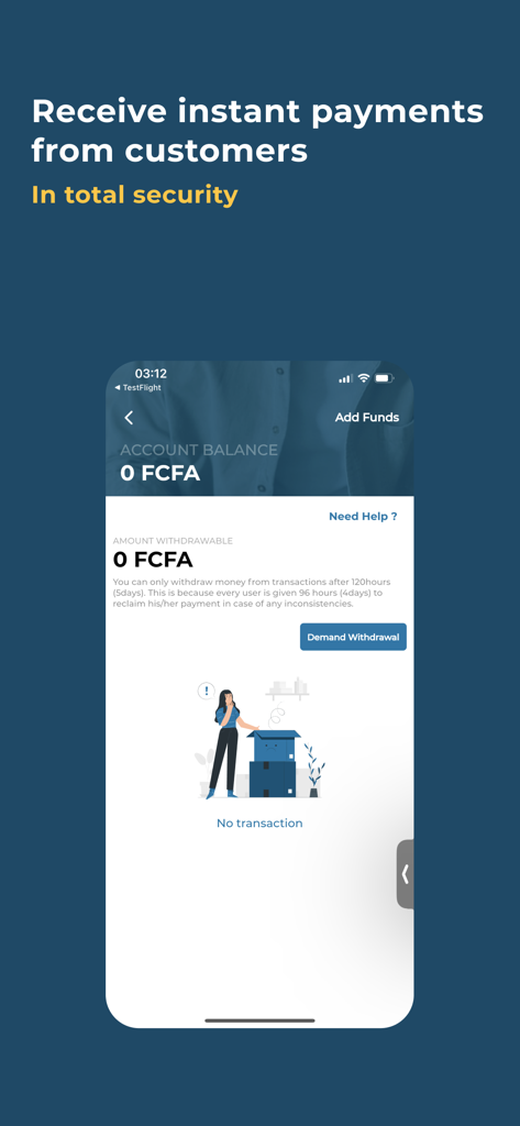 Shoppy MarketSpace Seller - Account balance and secure withdrawal screen in the Shoppy MarketSpace Seller app