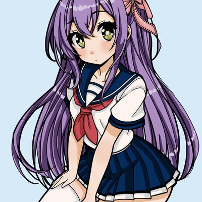 anime girl with mini skirt and long hair