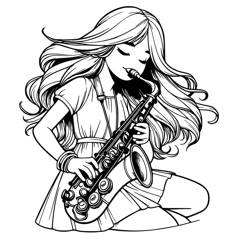 girl playing the saxophone realistic