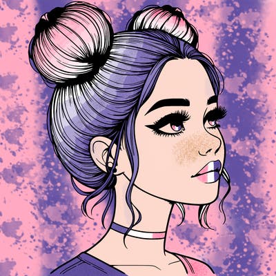 realistic girl with buns on the top of her head