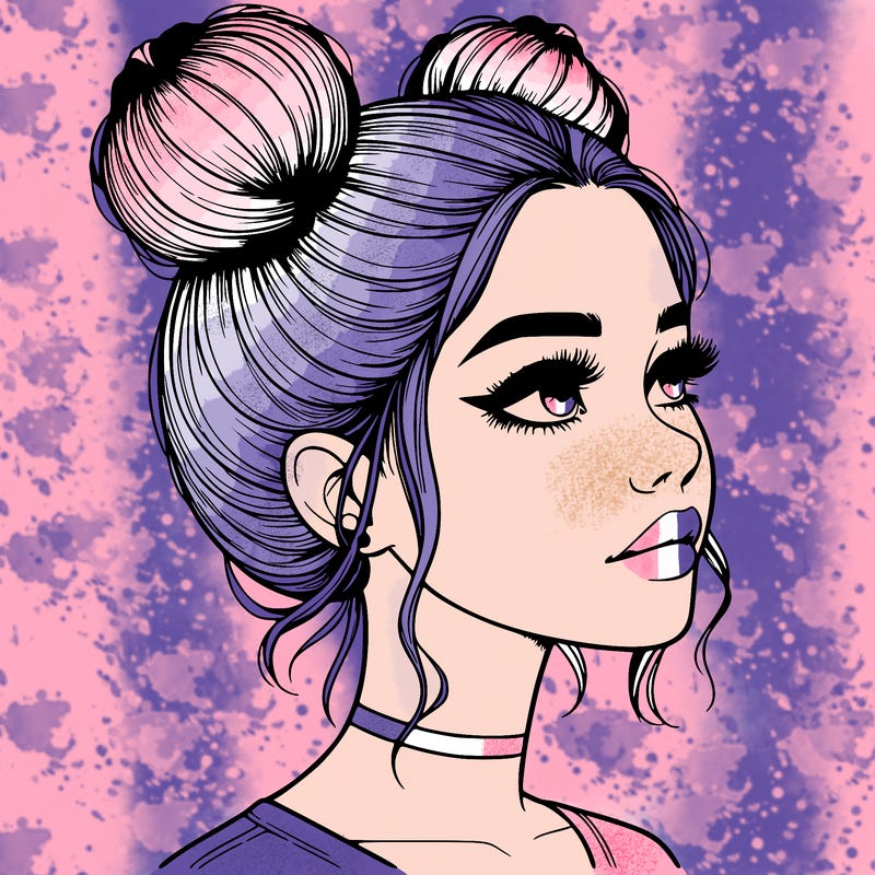 realistic girl with buns on the top of her head