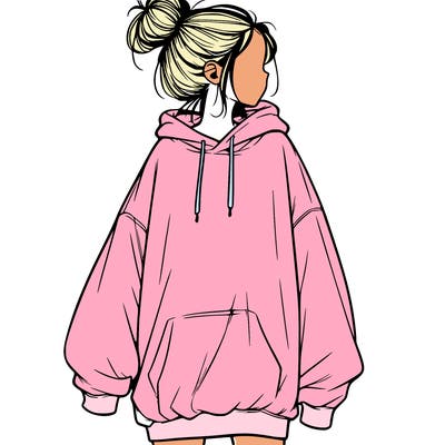 realistic girl with a oversized sweatshirt on and a bun
