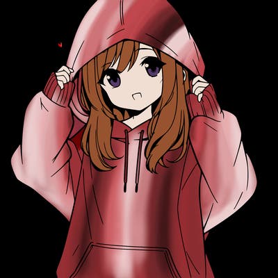 anime girl wearing a pink oversized hoodie