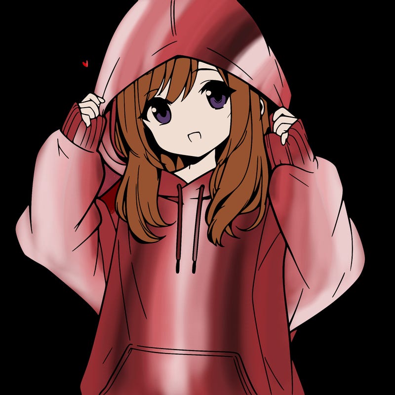 anime girl wearing a pink oversized hoodie