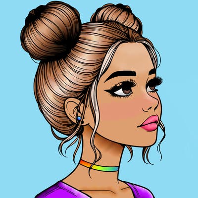 realistic girl with buns on the top of her head