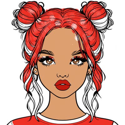 realistic girl with two buns in hair and lips