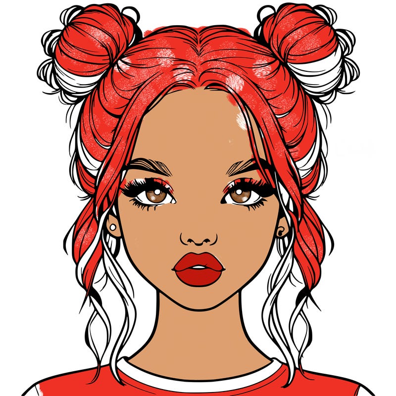 realistic girl with two buns in hair and lips