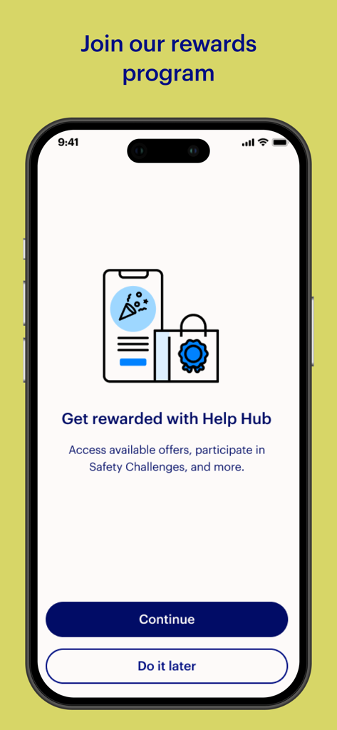 NRMA Insurance - NRMA Insurance app screen for joining the Help Hub rewards program.