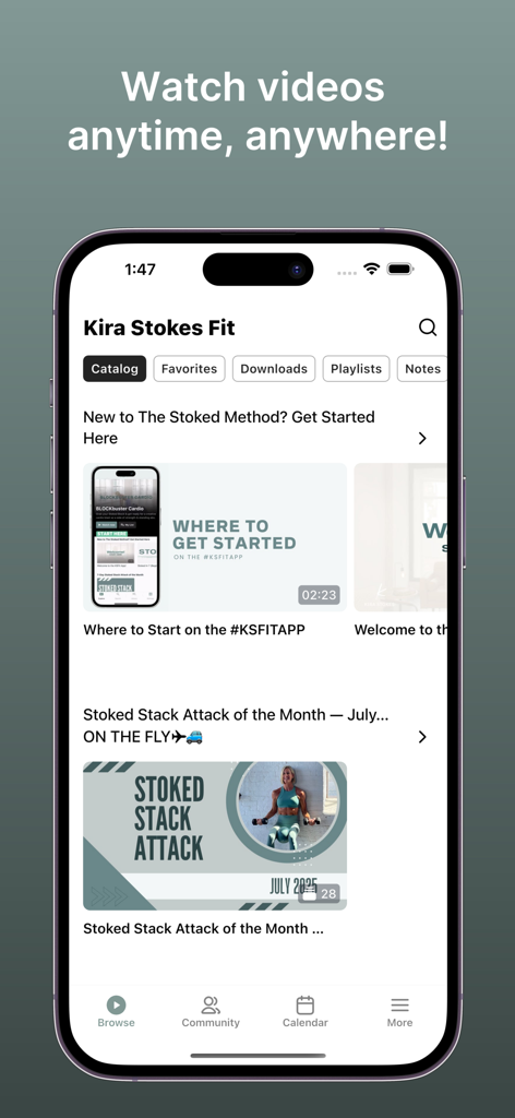KIRA STOKES FIT - Kira Stokes Fit mobile app workout catalog on iPhone