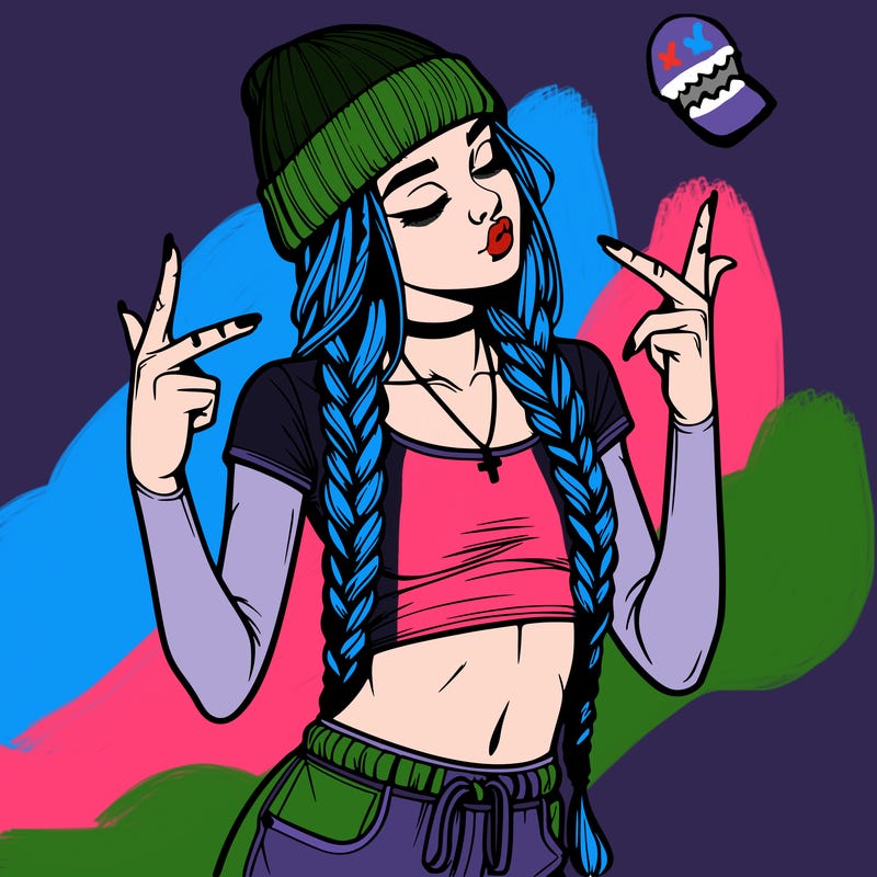 realistic teenage girl with braids and a beanie and crop top doing 🫶🏼