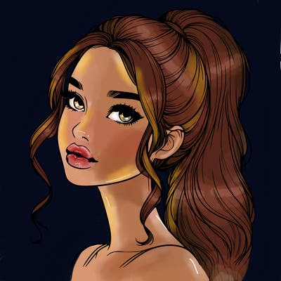 realistic girl with a ponytail on her hair and lips