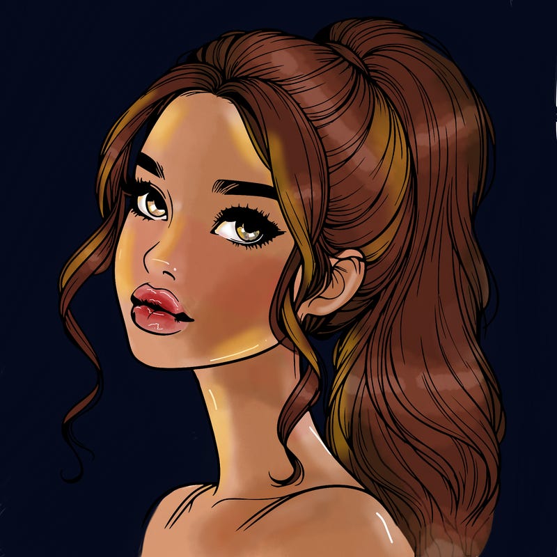 realistic girl with a ponytail on her hair and lips