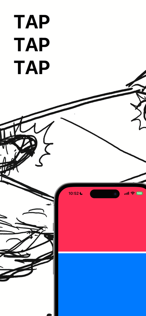 Finger Fight Club - iPhone screen showing a red and blue split screen for a two player tap battle game