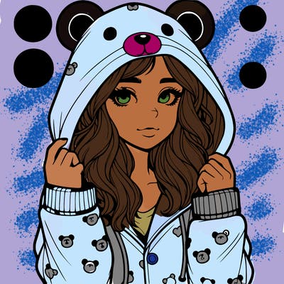 realistic girl in a animal pjs hoodie