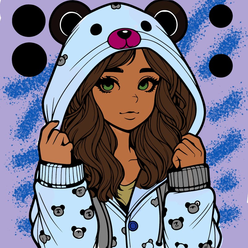 realistic girl in a animal pjs hoodie