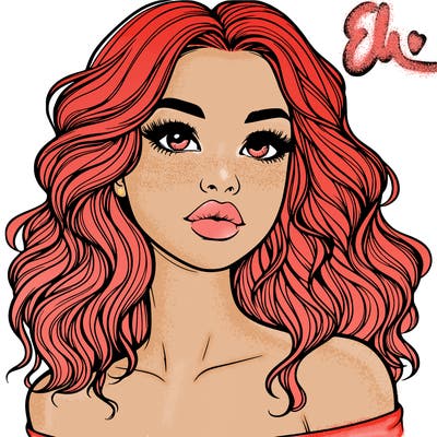 realistic girl with wavy hair and lips