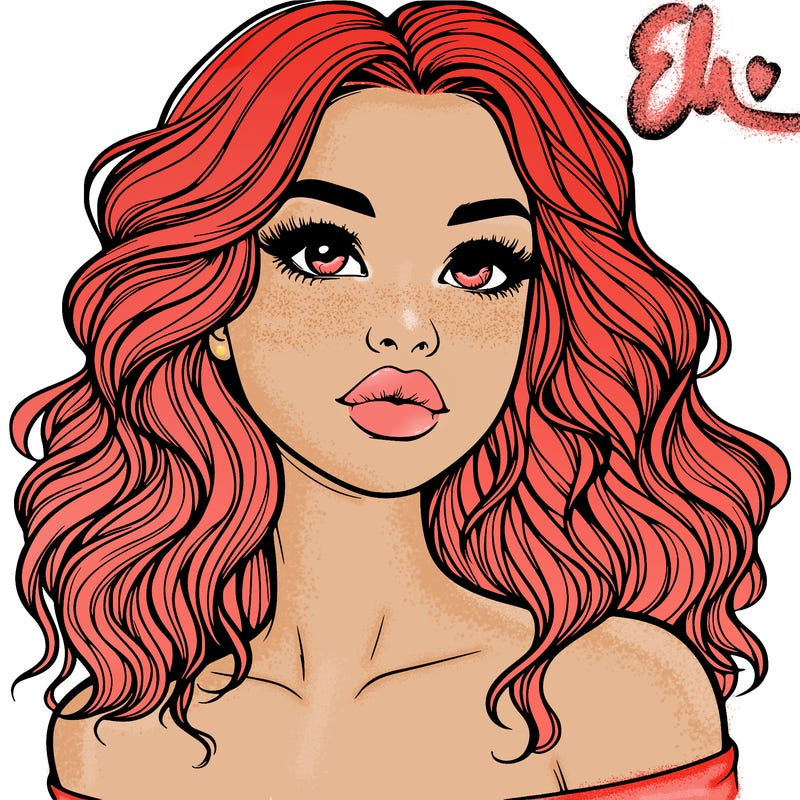 realistic girl with wavy hair and lips