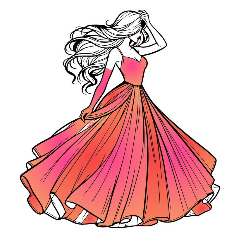 realistic woman with dress flowing in the wind