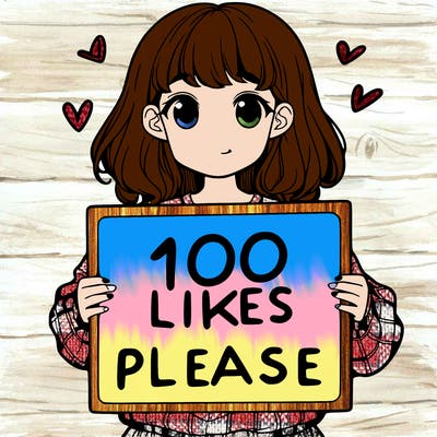 a girl holding a sign saying 100 likes please