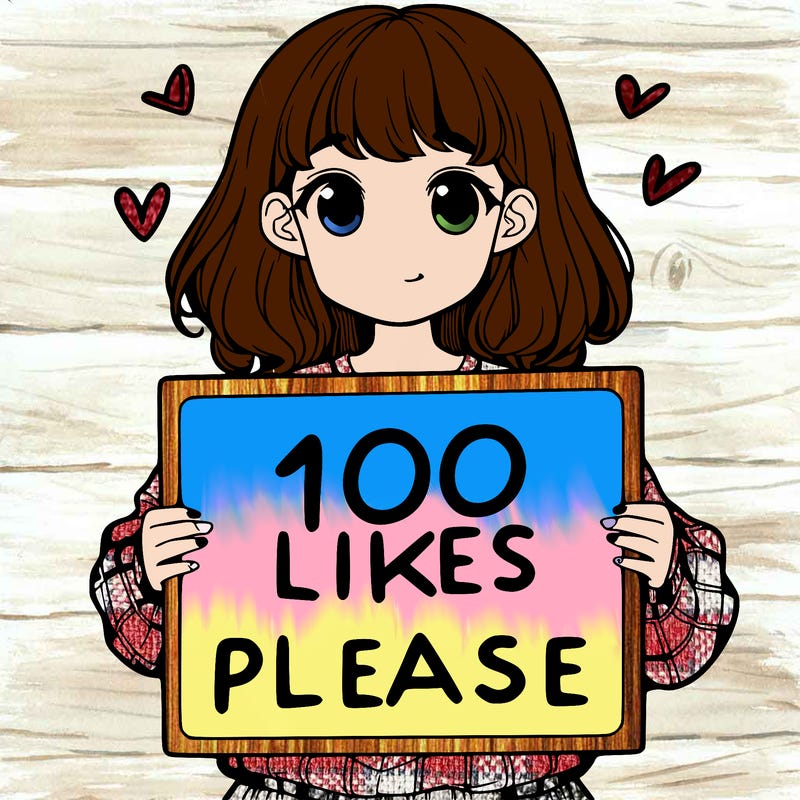 a girl holding a sign saying 100 likes please