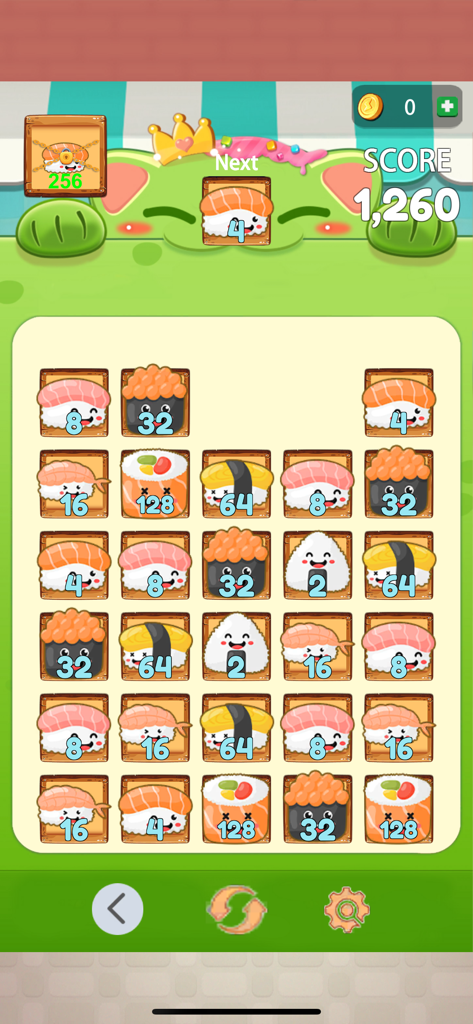 Bump Comba:Sushi - Una cuadrícula de juego de rompecabezas de fusión con lindos personajes de sushi numerados