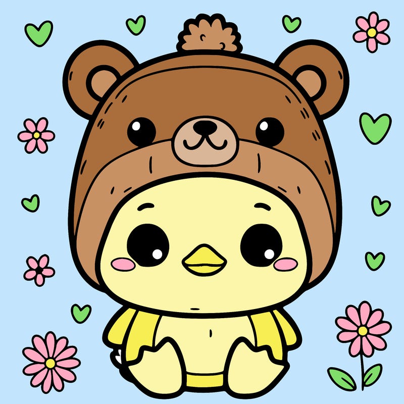 small and cute duck wearing a bear hat