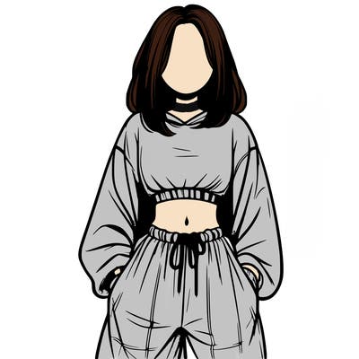 realistic girl faceless with baggy pants and a crop top