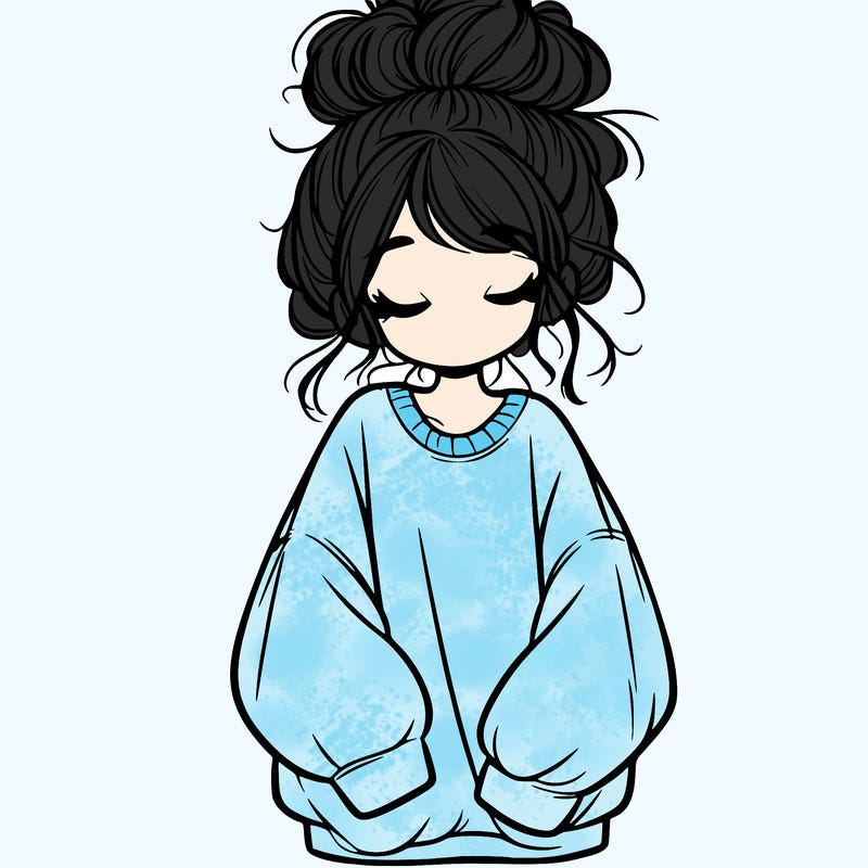 girl with baggy sweatshirt and messy bun