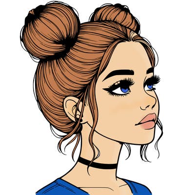 realistic girl with buns on the top of her head