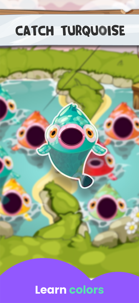 Educational fishing game for children to learn colors within the Letter Games for Kids app