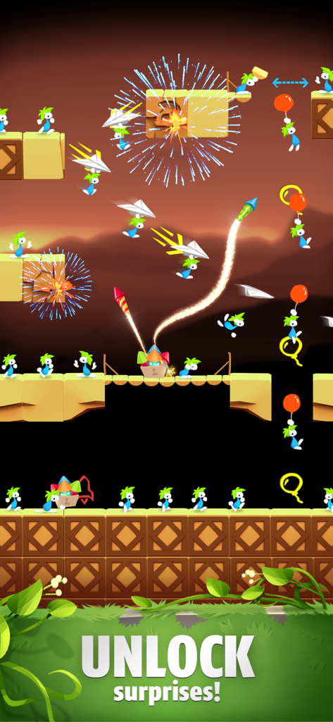 Action-packed gameplay of Lemmings Strategy and Puzzle featuring colorful tools and characters