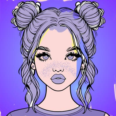 realistic girl with two buns in hair and lips