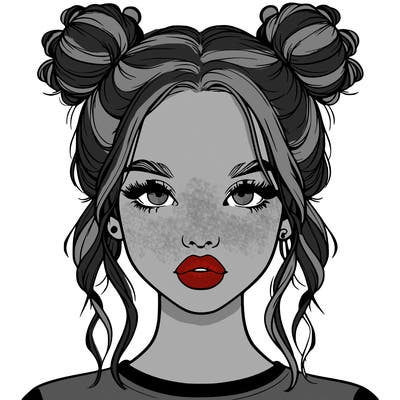 realistic girl with two buns in hair and lips