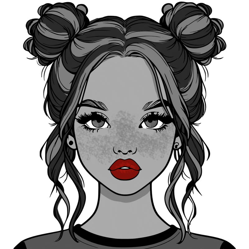 realistic girl with two buns in hair and lips