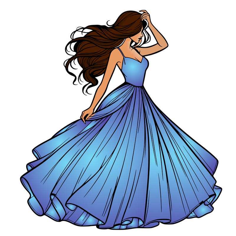 realistic woman with dress flowing in the wind