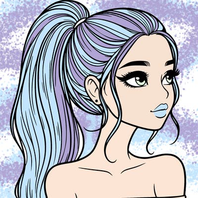 a beautiful and realistic girl with a high pony tail