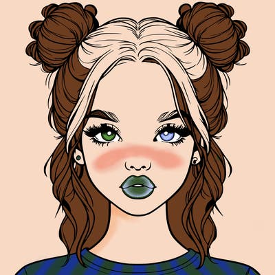 realistic girl with two buns in hair and lips