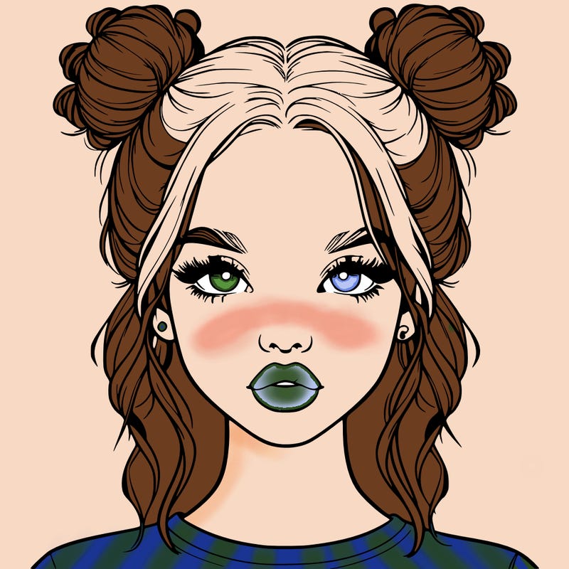 realistic girl with two buns in hair and lips