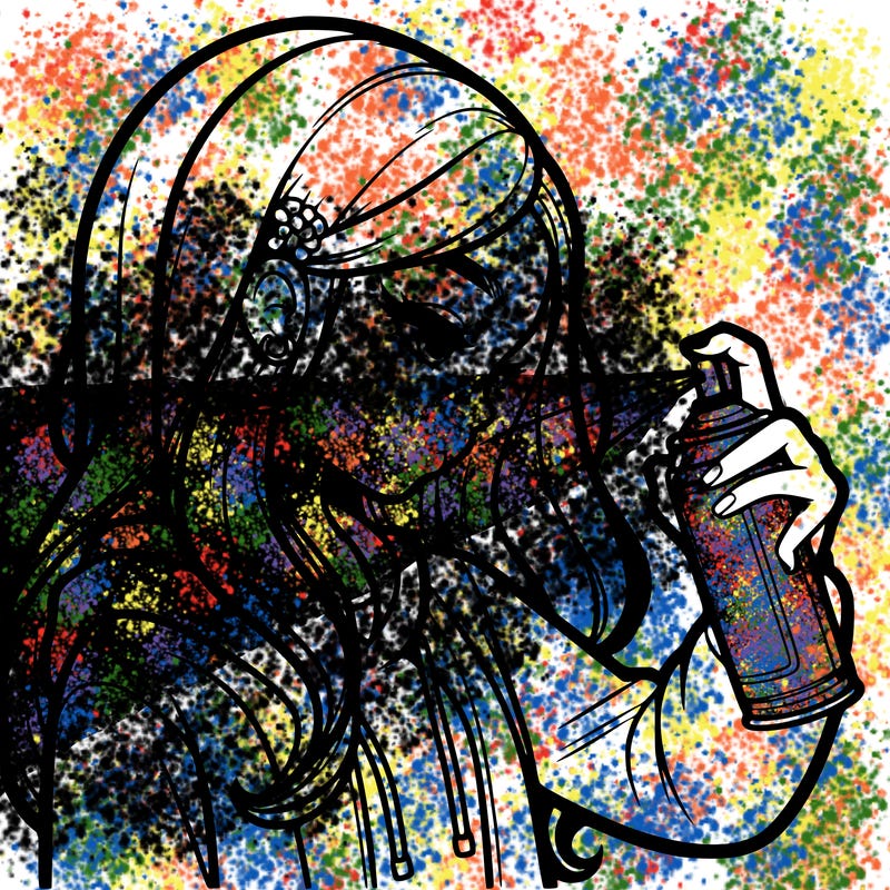 a realistic girl spray painting