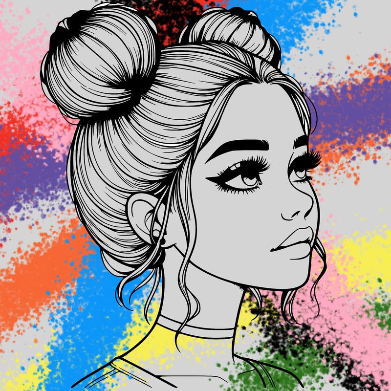 realistic girl with buns on the top of her head