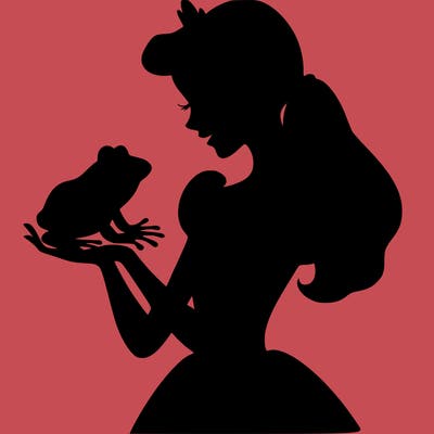 a shadow of a princess holding a frog realistic