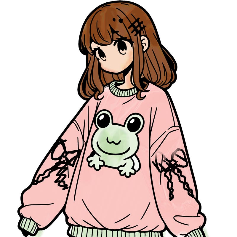 girl wearing frogging sweatshirt